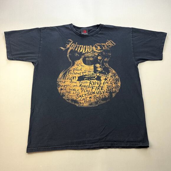 Vintage Johnny Cash T-Shirt Adult Large Black Zion Ring Of Fire Rock Blues Folk - Picture 1 of 10